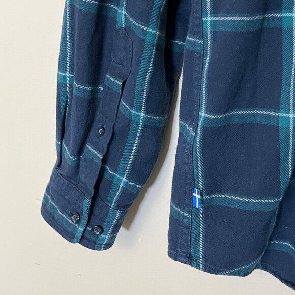 Fjallraven Ovik Comfort Flannel Button Up Shirt - Men's Size S - Blue Green - Picture 7 of 12